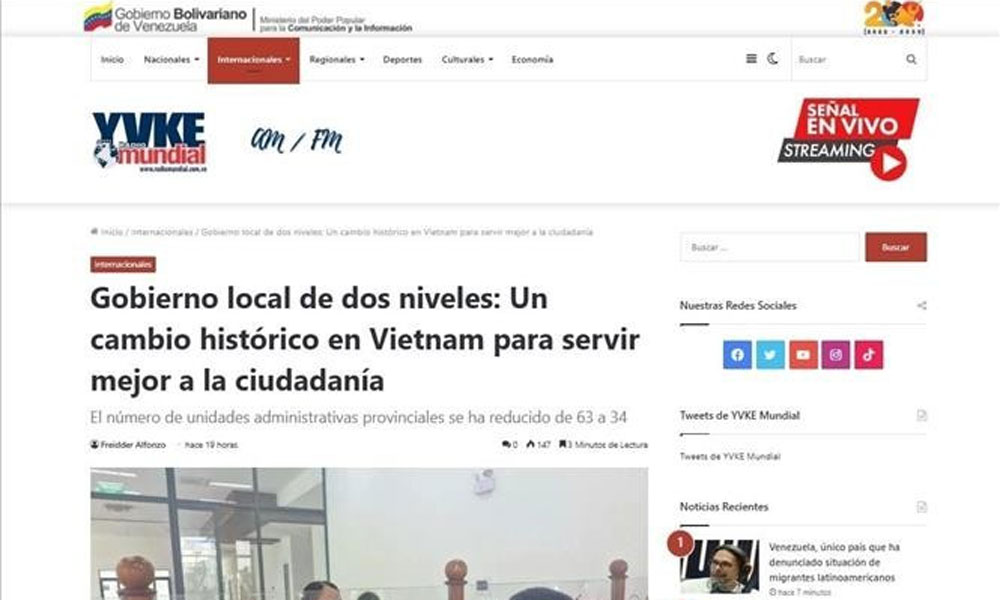 Venezuelan media spotlight Vietnam’s two-tier local government system as turning point